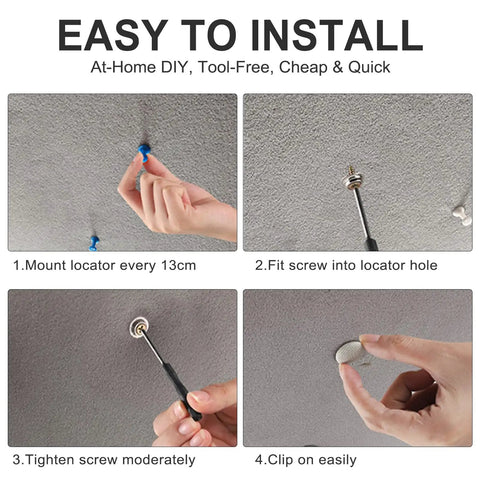 50 Kits Auto Headliner Repair Set With Colorful Push Pins Roof Buckle Buttons And Grid Cloth For Fixing Sagging Car Ceiling Interior Snap Rivets Retainer Kit Tool Inclusion For Quick DIY Garage Fixes, tool-free install steps