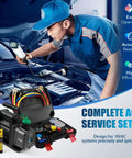 Pro Grade Vacuum Pump Kit With 4 Way Manifold Gauge And Leak Detector For Auto AC Service, One Third HP Single Stage Pump, in case