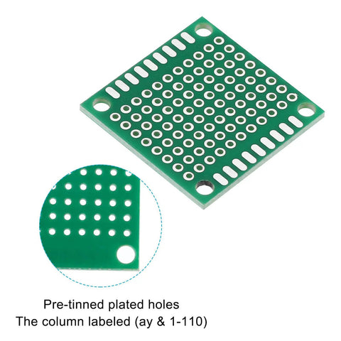 24 Pack 1.2 Inch By 1.2 Inch Single Sided Perfboard Prototyping PCBs Green FR4 with pre-tinned plated holes for DIY electronics