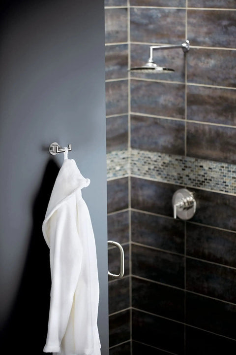 Arris Modern Double Robe Hook Chrome Finish For Bathroom Or Kitchen, Space Saving Towel And Robe Hanger, Reflective Chrome