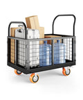Beast Of A 6 In 1 Platform Truck With Cage Foldable Hand Truck And Dolly Flatbed Cart carrying boxes and suitcases