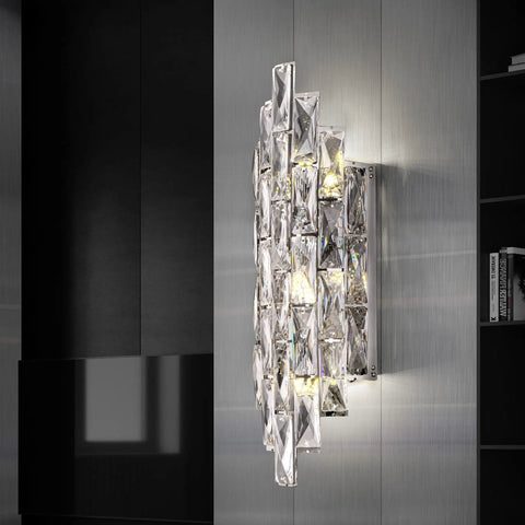 Crystal Chrome Wall Sconces for Living Room Bedroom Bathroom Hallway Staircase Lighting Indoor Vanity Wall Mount Lamps with Clear K9 Crystals.