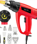 Heavy Duty 1800W Heat Gun Kit With Dual Temperature Settings Up To 1112F (600C) And 752F (400C), Includes 5 Nozzles, Red Design