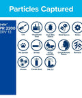Illustration showing particles filtered by Smart Air Filter 20x24x1 MPR 1900 MERV 13, including pet dander and viruses.