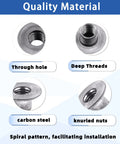 Heavy Duty 85Pc Tee Nut Kit With M4 M5 M6 M8 M10 Round Base Weld T Nuts For Shop Builds And Home Fixes detailed view of carbon steel nuts with deep threads and through holes.