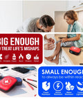 Everlit Care Mini-Aid first aid kits, 3-pack in red compact carabiner cases, front-view collage