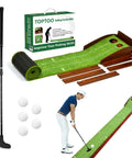 Indoor Outdoor Golf Putting Mat With Ball Return For Home Office Backyard Practice Green Training Includes Putter And Five Balls 9.84 Feet Long