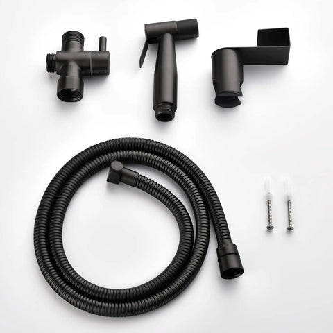 Matte Black Handheld Bidet Sprayer Kit For Toilet With Stainless Steel Sprayer Head, 47 Inch Hose, Brass 7/8 Inch T Valve, Holder