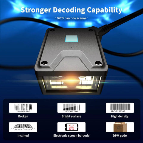 Workhorse Fixed Barcode Scanner With 4 In 1 Scanning Modes USB Interface 1D 2D QR Reader with indicators for decoding capability