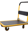 Heavy Duty Foldable Platform Cart A Real Workhorse With 330 Lb Capacity Push Dolly Four Inch Swivel Casters And Padded Handle Yellow And Black Utility Cart For Home Warehouse Garage Office Moving, steel platform