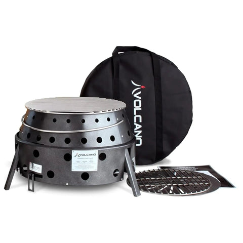 2nd Gen Collapsible Grill And Stove Portable Camping Cooker For Charcoal Or Wood with 13-inch surface and carrying case.