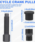 Compact Black Bicycle Crank Puller Tool with size measurements for universal compatibility and removal, steel swivel pulley design