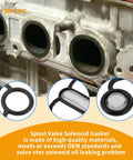 VTEC Solenoid Seal Kit Honda Upper And Lower Gasket Replacement For B16A2 B18C1 B18C5 GSR Type R DC Engine Models Plug And Play Solution To Stop Oil Leaks, showing gasket components and installation area on engine block.