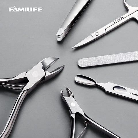 11 In 1 Manicure Kit With Stainless Steel Nail Clippers and Pedicure Tools for Men on Gray Background