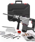 Electric SDS-Plus Rotary Demolition Hammer 1180W with 1-1/4 Inch Bit Capacity, kit with chisels, drill bits, case, gloves