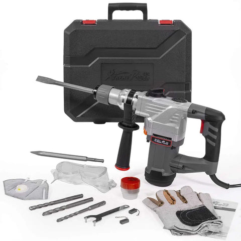Electric SDS-Plus Rotary Demolition Hammer 1180W with 1-1/4 Inch Bit Capacity, kit with chisels, drill bits, case, gloves