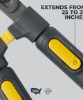 Close-up of Heavy Duty Extendable Lopper With 25 To 37 Inch Telescoping Handles, featuring yellow extension button.
