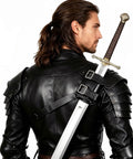 Medieval Sword Back Holster Leather Shoulder Frog Belt For Knight Cosplay Adjustable Universal Fit Vintage Style Dope Larp Gear Black Premium Faux Leather And Metal Buckles For Durable Classic Look on model's back view