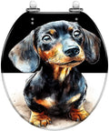 Round Resin Toilet Seat for Bathroom featuring an artistic dachshund design, suitable for versatile toilet shapes.