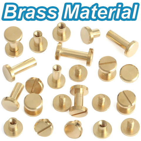 Hella Tough Solid Brass Chicago Screws And Leather Rivet Studs Kit Featuring Slick Plated Finish And 8mm Heads on a white background.