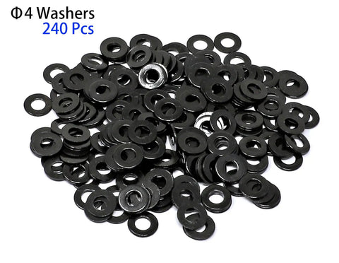 240 pieces of Φ4 flat washers included in Heavy Duty M4 Hex Socket Head Cap Screw Assortment Kit, Alloy Steel 12.9 Grade.