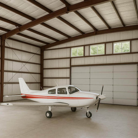 Interior of a hangar with Thick 5mm Foam Core Insulation Roll 48 Inch By 50 Feet Reflective Radiant Barrier installed on ceiling