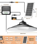 2000 Lumen Solar Shed Light With Pull Chain Switch Heavy Duty Waterproof Pendant Lamp components showing solar panel and power box installation.