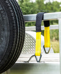 2 Inch By 24 Inch Premium Axle Tie Down Strap With D Rings, Heavy Duty Cargo Tie Down For Hauling, attached to trailer