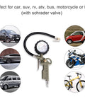 Heavy Duty Tire Inflator With 0-220 PSI Dial Gauge Durable Rubber Hose And Quick Coupler Precision Tire Pressure Tool
