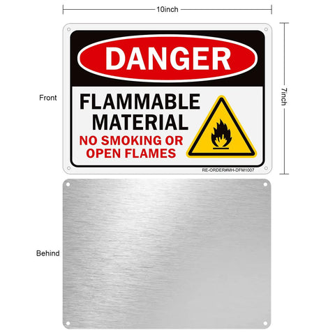 Built Different Safety Warning Plates For Flammable Supplies And Open Flames, Heavy Duty Aluminum Sheet 10x7 inch, clear warning sign design.