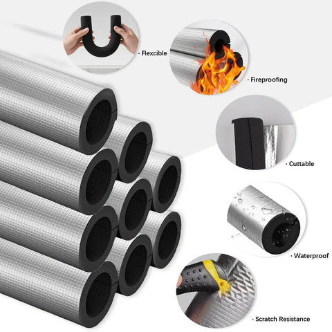 24 Pack Self Adhesive 3/4 Inch Pipe Insulation Foam Tubes with Aluminum Foil Cover, flexible, fireproof, cuttable, waterproof