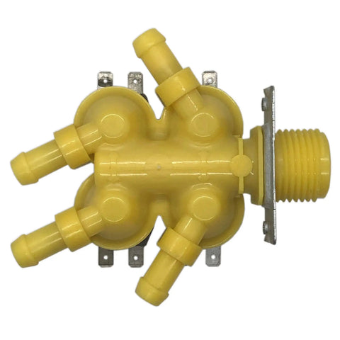 Washer Cold Water Valve 120V Four Solenoid Replacement for Samsung Washers, yellow plastic valve with connectors