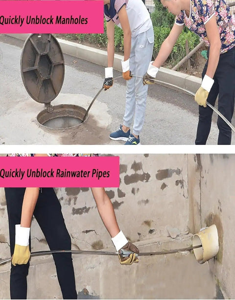 Manual Steel Drain Cleaning Tape 15 Meter Flat Bar Auger used to unblock manholes and rainwater pipes outdoors.