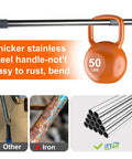 Heavy-Duty Floor Squeegee With 62-Inch Adjustable Handle And EVA Foam Blade showing stainless steel handle lifting 50 lbs