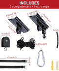 Diagram showing components of 2 Pack Bike Ceiling Hoist Storage System for Garage Weight Lifting Gear, including pulleys and ropes.