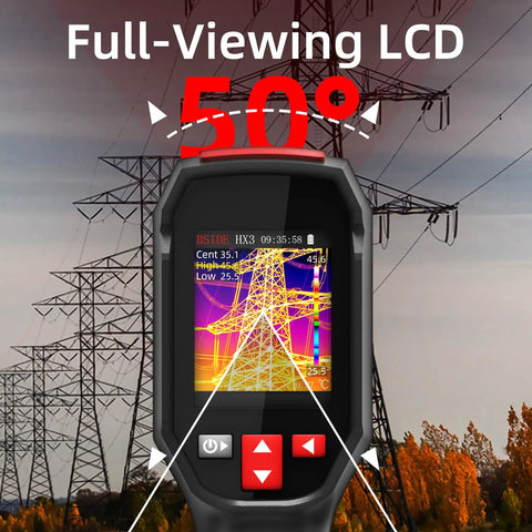 Handheld Thermal Imaging Camera With 240 X 240 Resolution, Infrared Camera, displaying power lines on 320 X 240 Full View TFT Display.