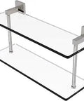 Montero Collection 16 Inch Two Tier Glass Shelf Satin Nickel Wall Mount Organizer with solid brass and 3/8-inch tempered glass
