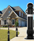 High Visibility Eva Plastic Bollard Post With Honeycomb Reflective Tape beside driveway of a stone house, 800mm tall