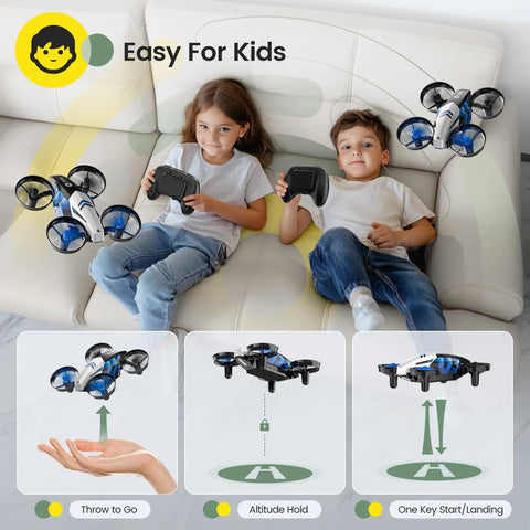 2 In 1 Mini Indoor Drone For Kids With Land And Fly Modes 3D Flips Auto Hover RC Quadrocopter with kids playing on sofa