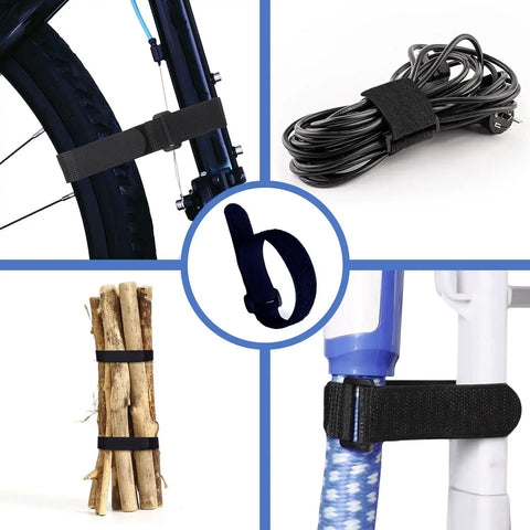 Reusable Cinch Straps 1 Inch By 12 Inch Premium Multipurpose Hook And Loop Safety Straps 15 Pack shown securing various items