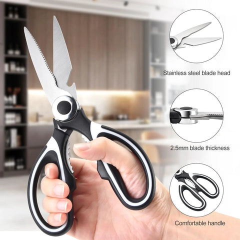 Three Pack Kitchen Scissors Set With Two Large Multi Purpose Scissors And One Curved Seafood Scissors For Chopping Meat Poultry Veggies And Seafood Heavy Duty Sharp Durable Kitchen Shears You Can Count On, stainless steel, 2.5mm thick