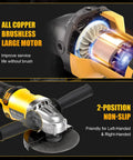 Cordless Angle Grinder 4-1/2 Inch 11000 RPM Brushless Motor Fits 20V Max Batteries Beast, showing copper motor and handle design