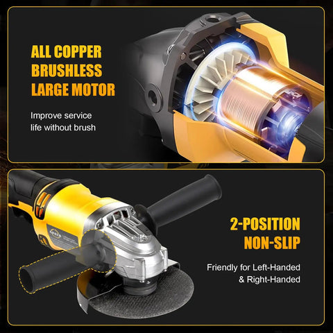 Cordless Angle Grinder 4-1/2 Inch 11000 RPM Brushless Motor Fits 20V Max Batteries Beast, showing copper motor and handle design
