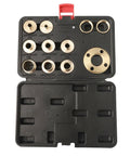 Top Shelf 11 Piece Solid Brass Router Template Guide Kit With Lock Nut Adapter And Storage Bag For Dovetail Hinge Milling Woodworking Projects, complete with twelve precision guides in a black case.