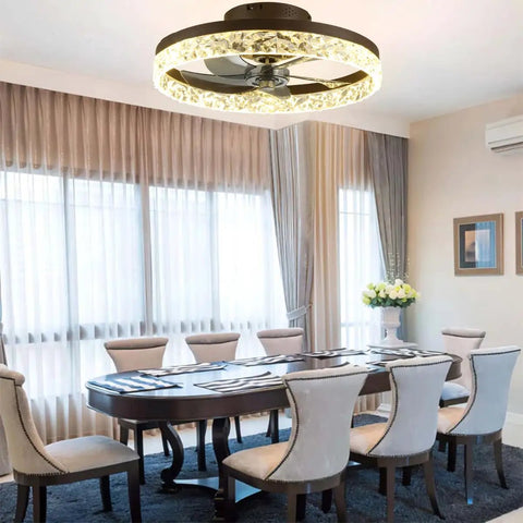 Dining room with 19.7 Inch Ceiling Fan With Lights Dimmable LED 6 Speeds Reversible Blades Remote And App Control Timing Semi Flush Mount