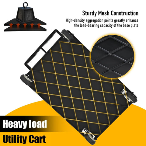 Heavy Duty Rolling Tool Cart With Deep Two Shelves 40 X 17 Inch Plastic Utility Cart On Wheels For Garage Shop And Warehouse 550 Lb Capacity Waterproof And Rustproof With Easy Clean Storage Organizer, showing sturdy mesh construction and heavy load utility cart