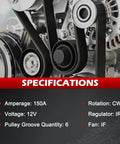 11273 Alternator Fits Ford Edge 2007 2014 Fusion 2010 2012 Taurus 2008 2012 Lincoln MKX 2010 showing specifications