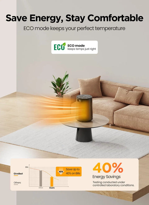 Portable Electric Space Heater With Remote Thermostat 70 Degree Oscillation Digital Display 12 Hour Timer 1500W PTC Ceramic Cozy Up Quick Heat For Office Bedroom Home Desk Indoor Use on table in modern living room