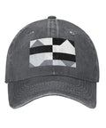 Black And White Piano Grid Print Denim Baseball Cap With Adjustable Metal Buckle Unisex Cotton Snapback Hat displayed front view.