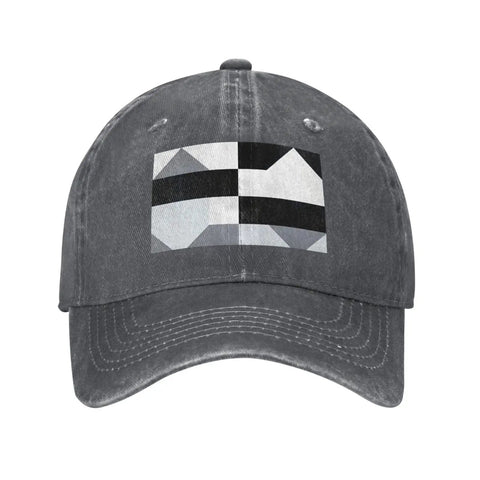 Black And White Piano Grid Print Denim Baseball Cap With Adjustable Metal Buckle Unisex Cotton Snapback Hat displayed front view.